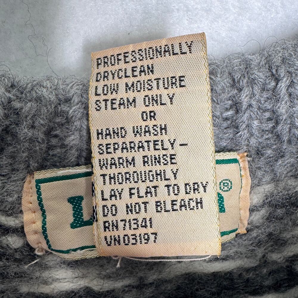 Vintage 1990s L.L.Bean Gray Fair Isle Nordic 100% Wool Zip Cardigan Sweater M - Picture 9 of 15